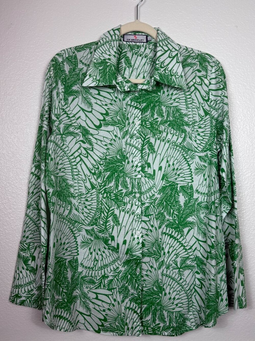 CK Bradley - Abstract Botanical Leaf Floral Top Button Up Top Womens - Large